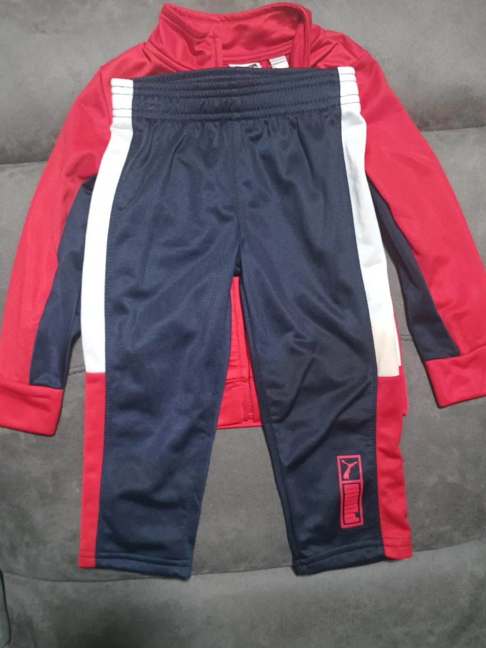 Puma Kids Red, Navy & White Zip Puffer Jacket Size: 24 Mo